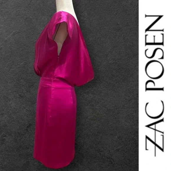 Zac Posen Magenta Silk Keyhole Mini Dress, Size 4, MSRP $1375 - Picture 4 of 10